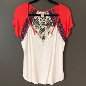 Love On Tap Partial Button Tee w/ Lace Backing